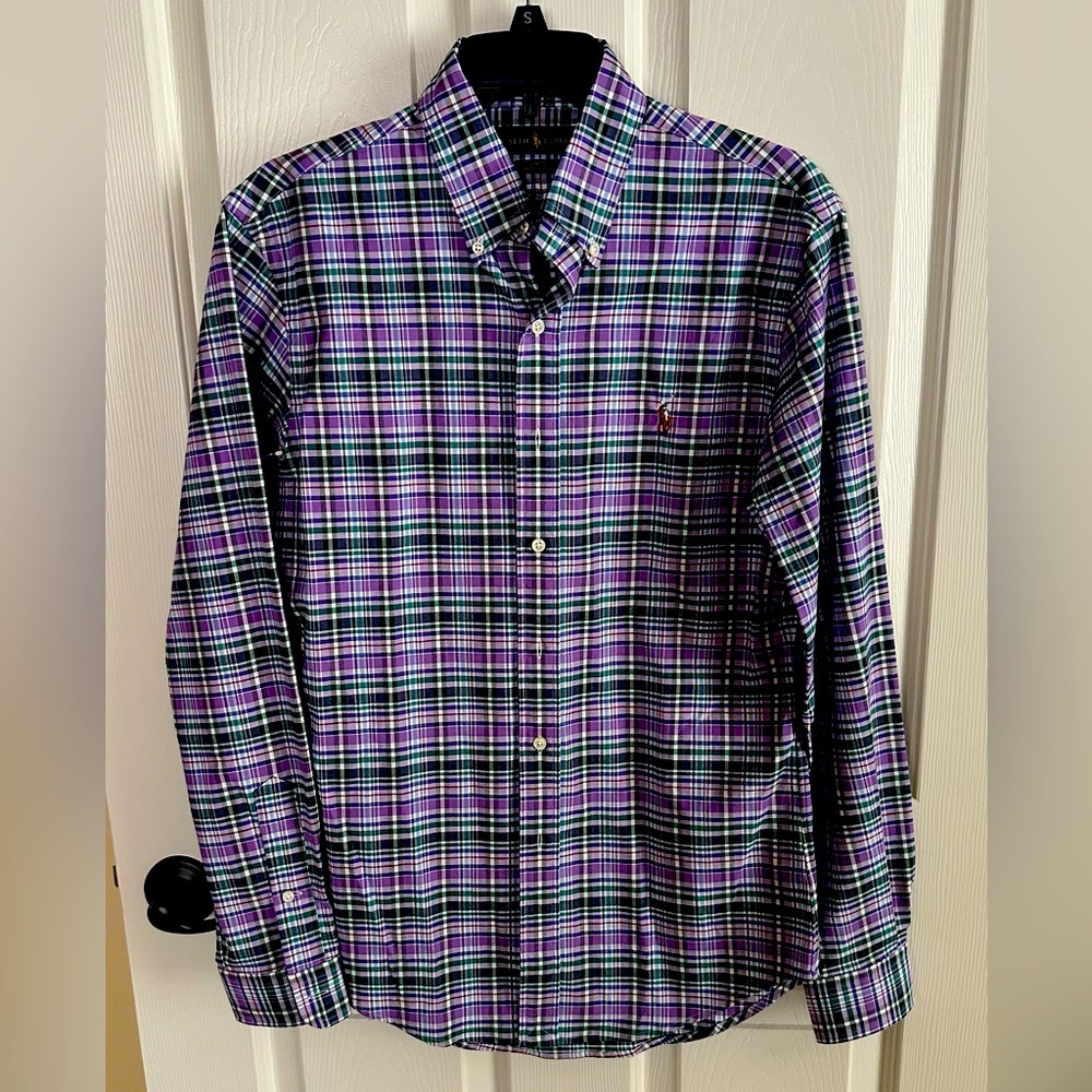 Polo Ralph Lauren Classic Button Down Dress Shirt Men's Purple and Green Plaid